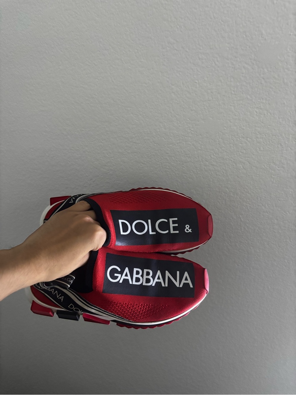 Dolce & Gabbana Red and Black Slip-On Knit Sneakers (READ DESCRIPTION) - Picture 2 of 5